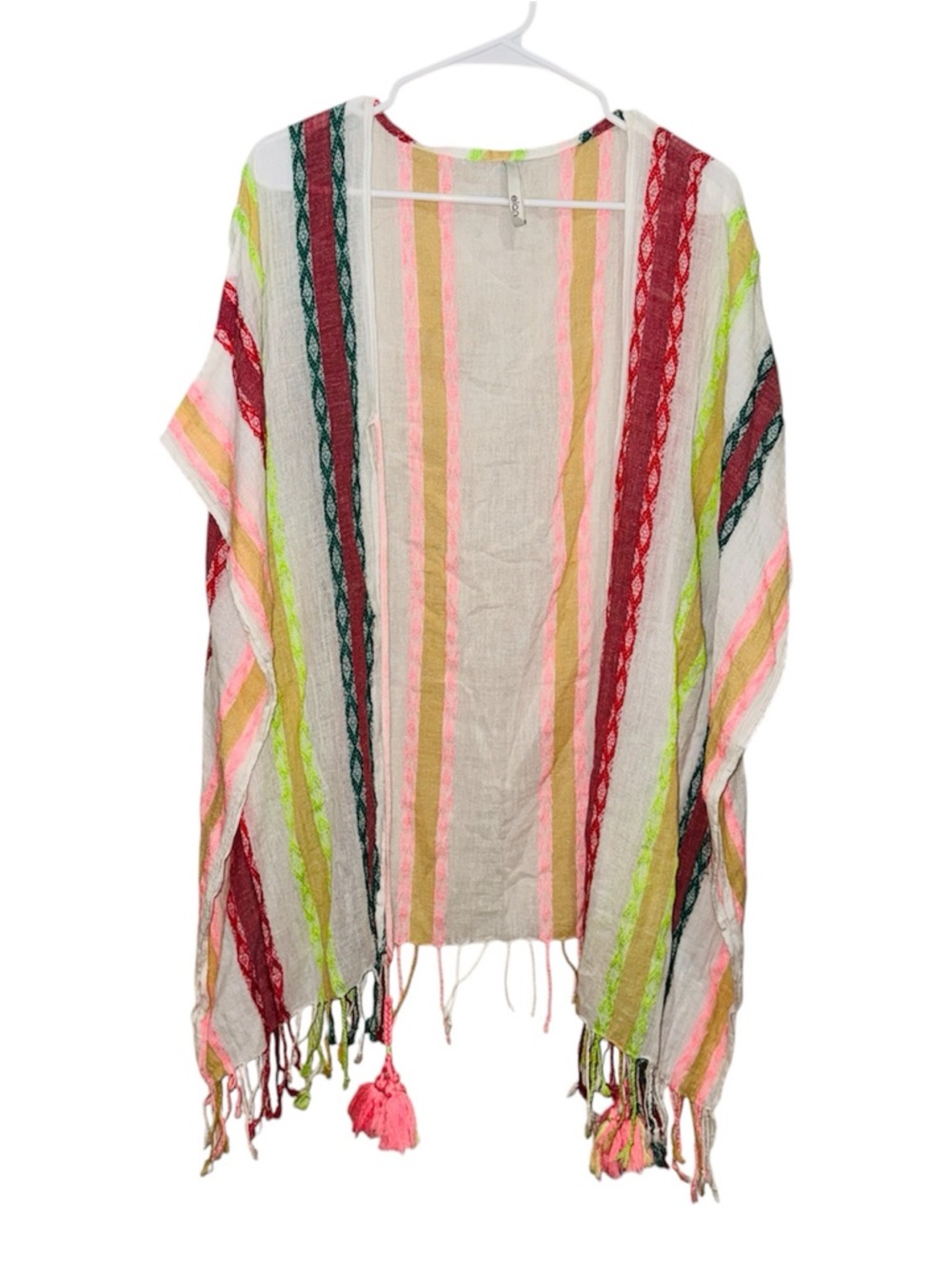 Elan Striped Lightweight Fringe Multicolor  Tassel Swim Cover Up